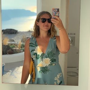 S Flounce wrap midi dress sleeveless floral print